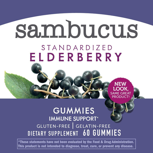 Nature's Way Sambucus Elderberry Gummies, Herbal Supplements with Vitamin C and Zinc, Gluten Free, Vegetarian, 60 Gummies (Packaging May Vary)