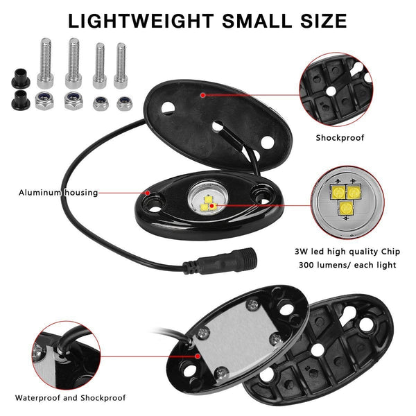 YITAMOTOR White LED Rock lights for Truck Jeep, 4 Pods Wheel Well Rock Lights Kit for RZR ATV UTV Car Vehicle Boat, with 3.6M Wiring Harness + 1.7M Dimmer Switch