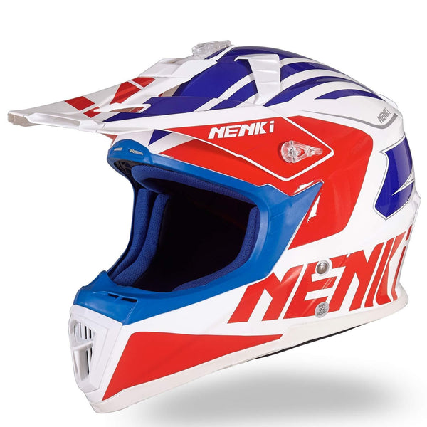 NENKI Motocross Offroad Dirtbike Helmet NK-316 Dot Approved for Mens and Womens,Fiberglass Shell (XL, Blue Red)