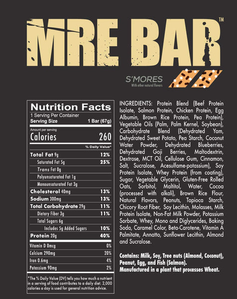 Redcon1 - MRE Bar - Meal Replacement Bar - Smores (1 Box / 12 Bars), Real Whole Food Sources, Protein Bar