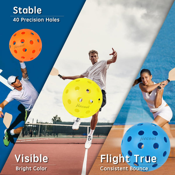 jiecool Pickleball Balls, 6 Pack 40 Holes Outdoor Pickleball Balls with Mesh Bag for Outdoor Play, Best Pickleball Balls for Recreational and Professional Players