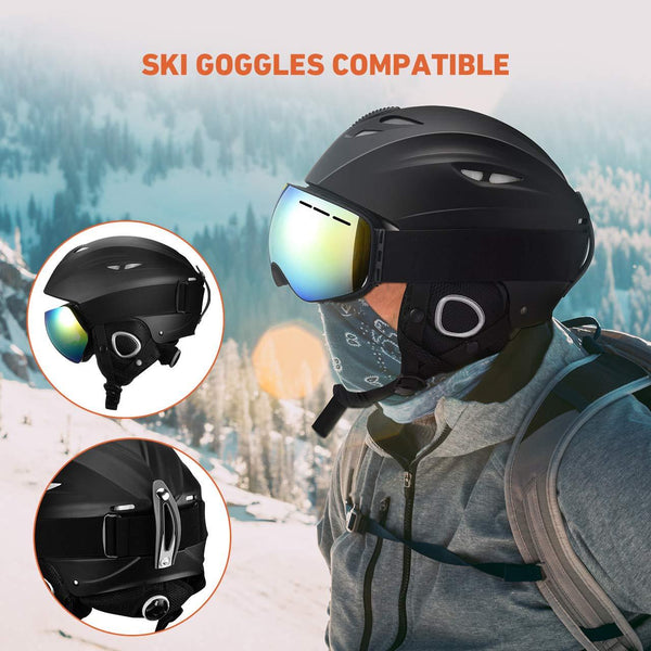 OMORC Ski Helmet,ASTM Certified Safety Ski Helmet for Men,Women&Youth,Goggles&Audio Compatible and Lightweight Ski Helmet,Adjustable Venting,Dial Fit,Detachable Ear Flaps and Velvet Lining