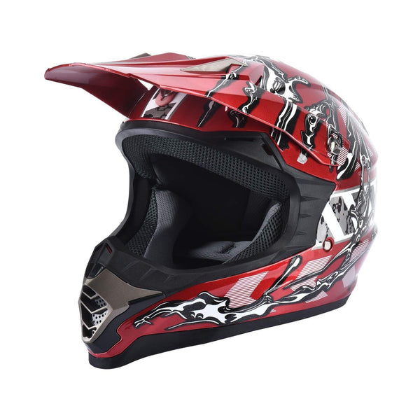 X4 Helmet Adult ATV Off Road Quad MX Motocross Dirt Bike Mountain Bike Helmet Combo With Goggles and Gloves (151 Red, M)