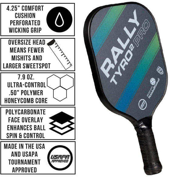 Rally Tyro 2 Pro Pickleball Paddle (2 Paddles / 4 Ball Bundle - Ocean Blue) [product _type] PickleballCentral - Ultra Pickleball - The Pickleball Paddle MegaStore