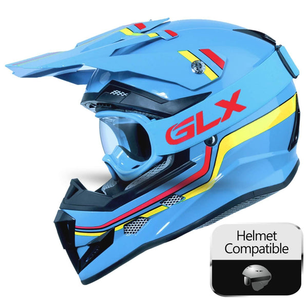 GLX Unisex-Child GX623 DOT Kids Youth ATV Off-Road Dirt Bike Motocross Helmet Gear Combo Gloves Goggles for Boys & Girls (Retro Blue, Medium)