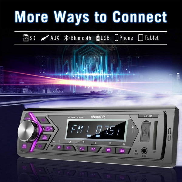 Bluetooth Car Stereo Radio Receiver,Single Din Mechless Digital Media Receiver Support FM/AM/USB/SD/FLAC/MP3/Aux-in with 7 Color Backlit,Wireless Remote Control - Ultra Pickleball