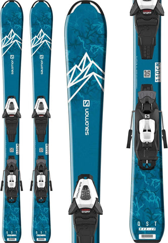 SALOMON QST Max Jr Small Kid's Skis 110 w/C5 GW Bindings Sz 110cm Blue/White