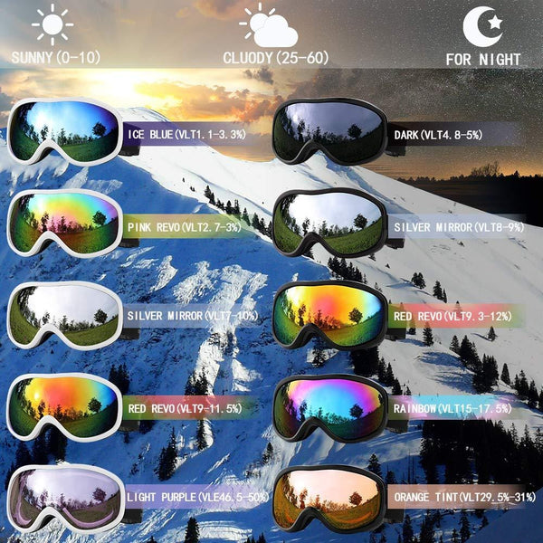 SPOSUNE OTG Ski Goggles - Over Glasses Snow Snowboard Goggle with Anti Fog Dual Lens for Men Women Youth Kids Skiing Skating Snowmobile, Windproof UV400 Protection Winter Sports Protective Glasses