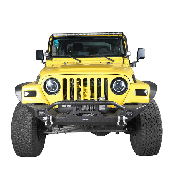 Hooke Road Jeep Wrangler Front Bumper w/Winch Plate & 2 x 18W LED Lights for 1997-2006 Wrangler TJ