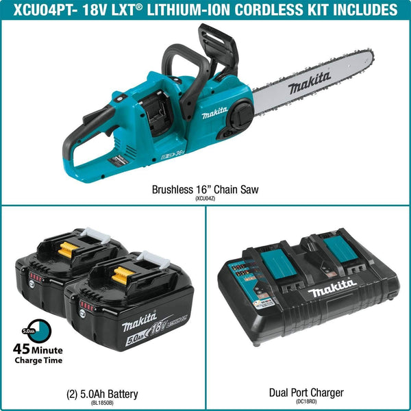 Makita XCU04PT LXT Lithium-Ion Brushless Cordless 16" Chain Saw Kit (5.0Ah)