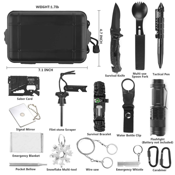 Naubr Camping Gear 15 in 1 Survival Gear kit,Tactical Survival Tool for Cars, Camping, Hiking, Hunting, Adventure Accessories