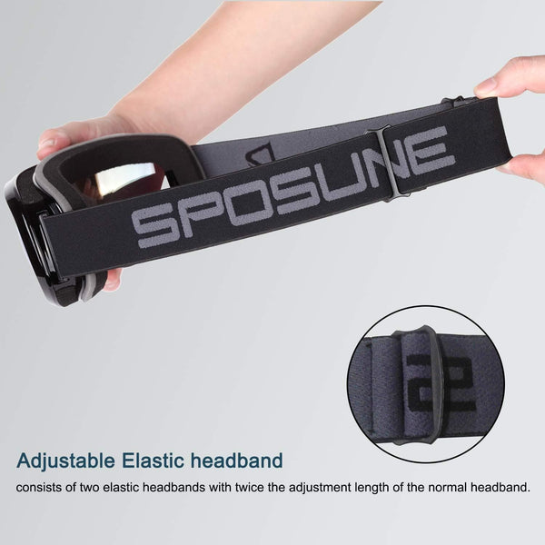 SPOSUNE OTG Ski Goggles - Over Glasses Snow Snowboard Goggle with Anti Fog Dual Lens for Men Women Youth Kids Skiing Skating Snowmobile, Windproof UV400 Protection Winter Sports Protective Glasses