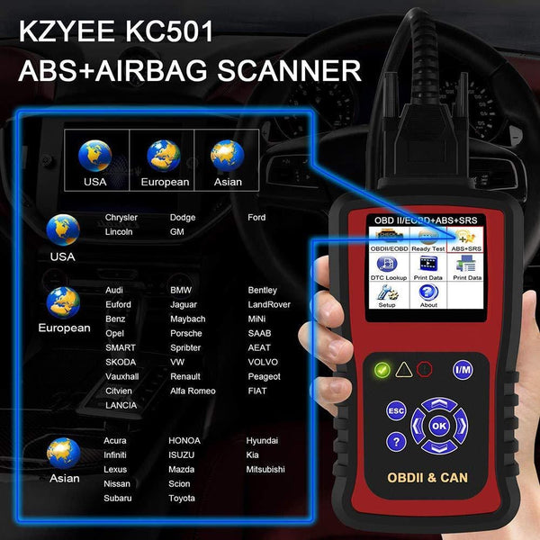 OBDII Scanner, Professional SRS Airbag Code Reader, ABS Automotive Check Engine Light Diagnostic Scan Tool, Graphs Data Vehicles in Live, Trilingual Menu and DTC Definitions