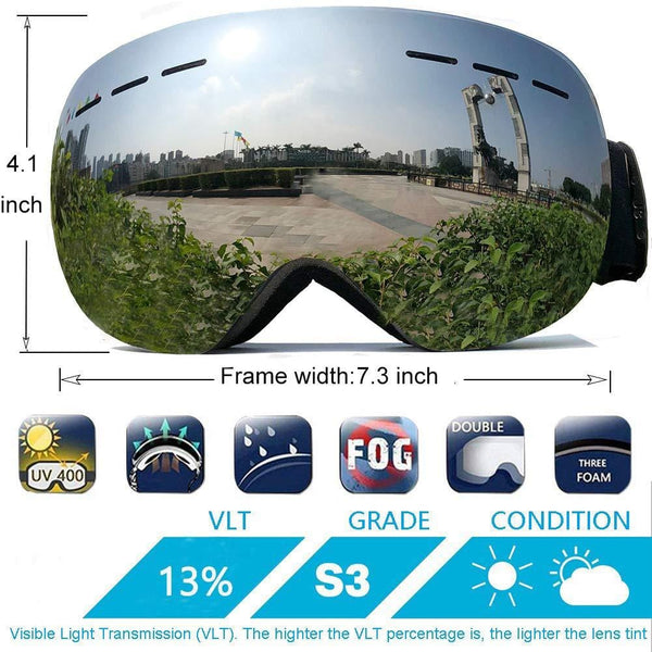 Scoteep Ski Goggles - OTG Snowboard Goggles - Snow Goggles with Anti-Fog UV Protection Double Lens for Men, Women & Youth