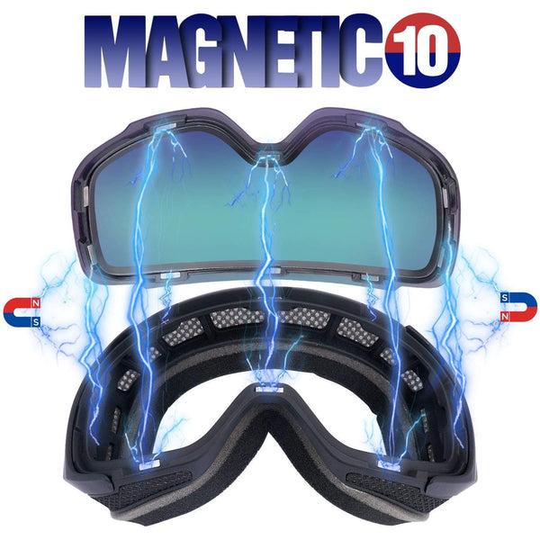 LEMEGO Ski Goggles Snowboard Goggles - Magnetic Frameless Interchangeable 100% UV400 Protection Dual Layers Anti-Fog Spherical Lens Anti-Slip Strap Helmet Compatible for Men & Women Youth (Red)