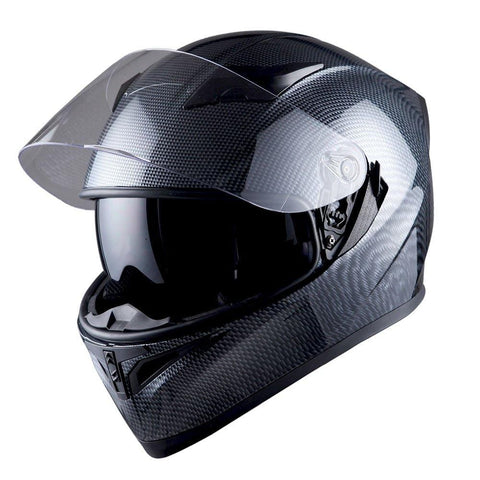 1STorm Motorcycle Street Bike Dual Visor/Sun Visor Full Face Helmet Mechanic Carbon Fiber Black, Size Large (57-58 CM,22.4/22.8 Inch)