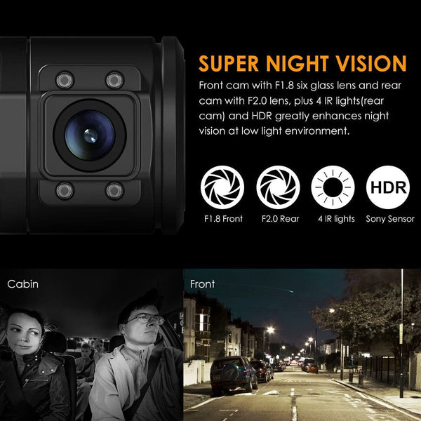 Vantrue N2 Pro Uber Dual Dash Cam Dual 1920x1080P Infrared Night Vision Front and Inside Dash Camera, 2.5K 2560x1440P Single Front, 310° Car Camera, 24hr Parking Mode, Motion Sensor, Support 256GB max