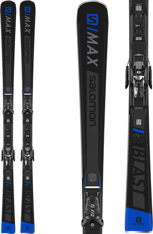 SALOMON S/Max Blast Skis w/ X12 TL Bindings Mens Sz 170cm Black/Blue