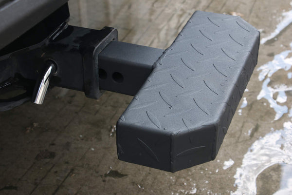 OKLEAD Heavy Duty Truck SUV Hitch Step Textured Black Towing Bumper Guard Hitch Steps Fits 2" Receivers Weight Capacity 220 LBS with Pin Lock and Stabilizer
