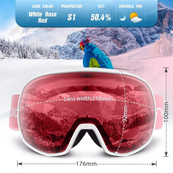 Snowledge Ski Snow Goggles for Men Women, OTG Snowboard Goggles with UV Protection, Anti-Fog Dual Lens Skiing Goggles for Skiing Snowboarding