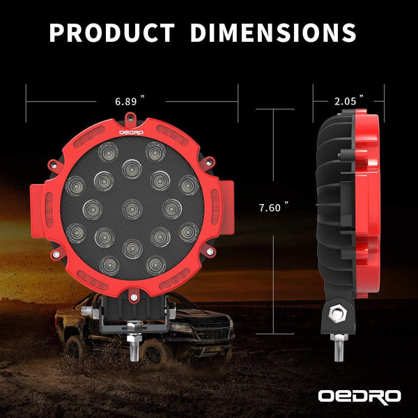 OEDRO 7 Inches 51W 5100LM LED Light Bar, Round Spot Light Pods Off Road Driving Lights Fog Bumper Roof Light for Boat, Jeep, SUV, Truck, Hunters, Motorcycle, 2 years Warranty