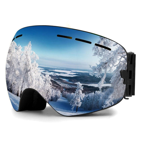 Zerhunt Ski Goggles, Snowboard Goggles Over Glasses, Anti Fog UV Protection Snow Goggles OTG Interchangeable Lens for Men Women Snowmobile, Skiing, Skating, Silver