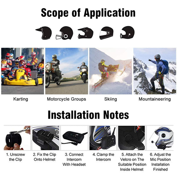 [2 Pack] Vnetphone V4 Bluetooth Motorcycle Helmet Headset, Wireless Intercom Interphone System for 4 Riders Talking at The Same Time丨Waterproof IP65丨Talking Range 1500m丨GPS丨Hands-free丨Stereo Music