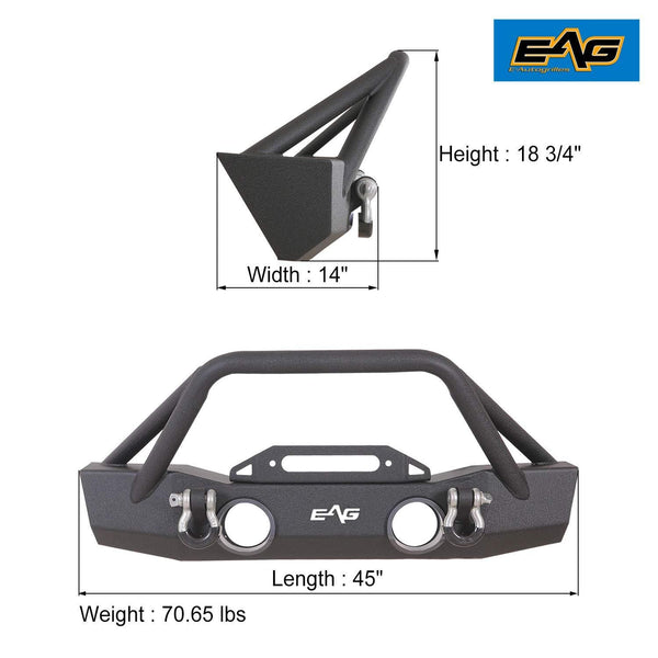 EAG Stubby Front Bumper with Fog Light Hole and Light Frame Fit for 18-19 Jeep Wrangler JL