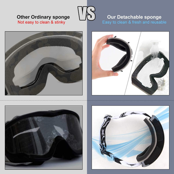 NXONE Ski Goggles for Men and Women, Anti-Fog Over Glasses Snowboard Goggles with UV Protection, Windproof Helmet Compatible Dual Lens Goggles-100% UV Protection