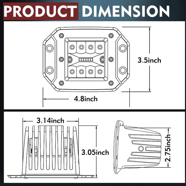 Flush Mount LED Pods, OFFROADTOWN 2pcs 5'' 78W Driving Lights LED Work Light Flush LED Light Bar Super Bright Fog Lights Off Road Lights for Truck SUV Boat 4x4 Jeep Grill Mount