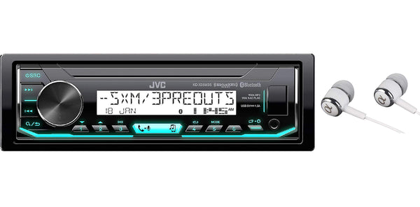 JVC KD-X35MBS Single DIN SiriusXM Bluetooth MP3 USB Pandora , iHeartRadio , Spotify , Android/iPod/iPhone Music Playback , in-Dash Digital Media Marine Stereo Receiver with Alphasonik Earbuds