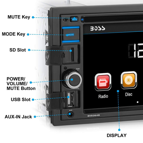 BOSS Audio BV9364B Car Stereo DVD Player - Double Din, Bluetooth Audio Hands-Free Calling, 6.2 Inch Touchscreen LCD Monitor, MP3 Player, CD, DVD, USB Port, SD, AUX Input, Am FM Radio Receiver