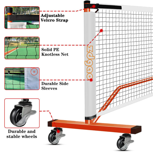 Pickleball Net with Wheels and Court Marking Kit, 22ft Regulation Size Pickleball Net Set with 4 Fiberglass Paddles, 8 Outdoor Pickle Balls and Carry Bag for Backyard and Driveway