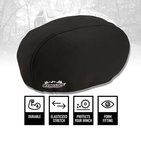 Winch Cover, 8000-10000 lbs Winches, Black Neoprene for Off-Roading 4x4