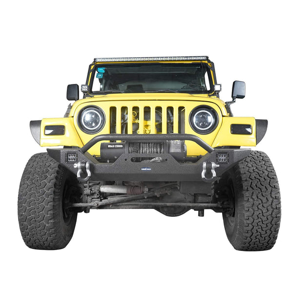 u-Box Jeep Wrangler Front Bumper w/Winch Plate & LED Lights & D Rings Rock Crawler for 1997-2006 Jeep Wrangler TJ - Different Trail