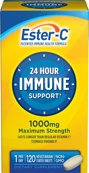 Ester-C Vitamin C 1000 mg Coated Tablets, 120 Count, Immune System Booster, Stomach-Friendly Supplement, Gluten-Free