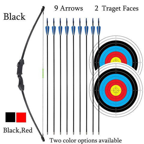 iMay 45" Bow and Arrows Set with 9 Arrows 2 Target Faces for Teens Outdoor Archery Beginner Gift Recurve Bow Longbow Kit (Black)