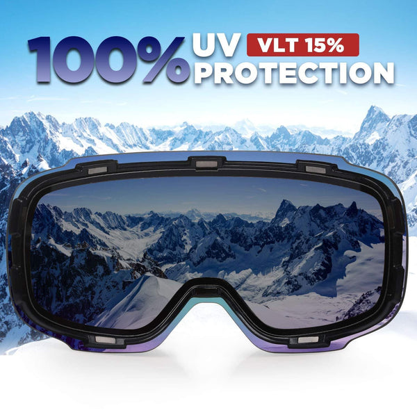 LEMEGO Ski Goggles Snowboard Goggles - Magnetic Frameless Interchangeable 100% UV400 Protection Dual Layers Anti-Fog Spherical Lens Anti-Slip Strap Helmet Compatible for Men & Women Youth (Red)