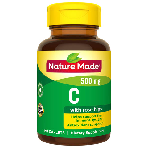 Nature Made Vitamin C 500 mg Caplets with Rose Hips, 130 Count (Packaging May Vary)