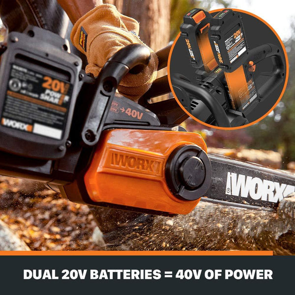 WORX WG384 40V Power Share 14" Cordless Chainsaw w/ Auto-Tension (2x20V Batteries)