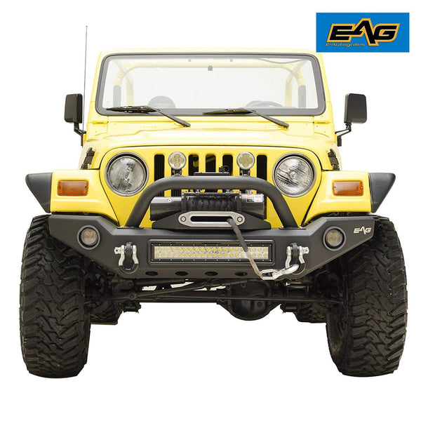 EAG Front Bumper with LED Lights and Light Surrounds Fits for 87-06 Jeep Wrangler TJ YJ