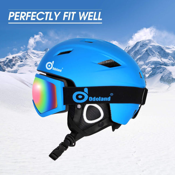 Odoland Ski Helmet with Ski Goggles, Multi-Options Snowboard Helmet and Goggles Set for Men Women Youth and Kids, ASTM Safety Certificated, Blue, Large