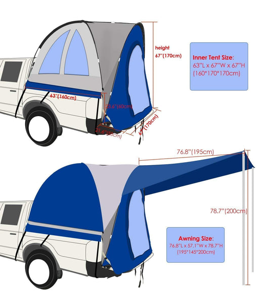 Hasika Waterproof Double Layer Full Size Truck 5.5 Foot Bed Tent with Floor Blue/Grey