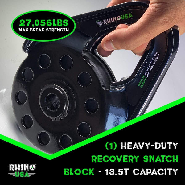 Rhino USA Snatch Block for Winch Recovery - Heavy Duty 13.5 Ton Break Strength - Compact Offroad Accessory for Jeep, Truck, UTV, ATV - Use with Tree Saver Tow Strap & Rhino USA Recovery Accessories