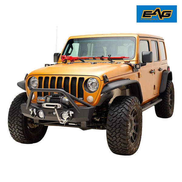 EAG Stubby Front Bumper with Fog Light Hole and Light Frame Fit for 18-19 Jeep Wrangler JL