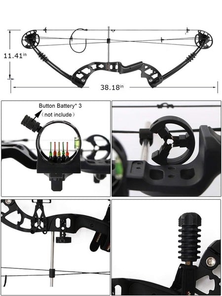 Rochan Aluminum Alloy Compound Bow with Dyneema Bow String Right Hand Composite Bow with Adjustable Draw Length and Weight Compound Bow Kit, IBO 310FPS