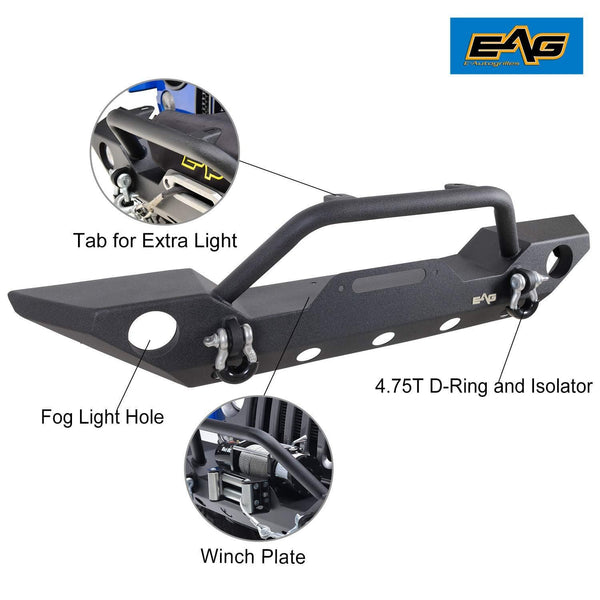 EAG Front Bumper with Fog Light Hole & Winch Plate Fit for 18-19 Jeep Wrangler JL