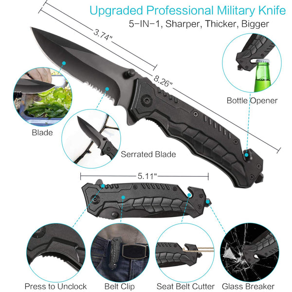 Puhibuox Emergency Survival Kit, 14 in 1 Survival Gear Kit Gift for Men Him, Tactical Defense Equitment Tool for Camping, Hiking, Hunting, Adventure Accessories