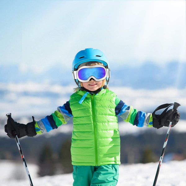 VELAZZIO Kids Ski Goggles, Snowboard Goggles OTG Snow Goggles Anti-Fog Double-Layer Lenses, 100% UV Protection (Black Frame/Grey Lens with REVO Red Coating (VLT 15%))