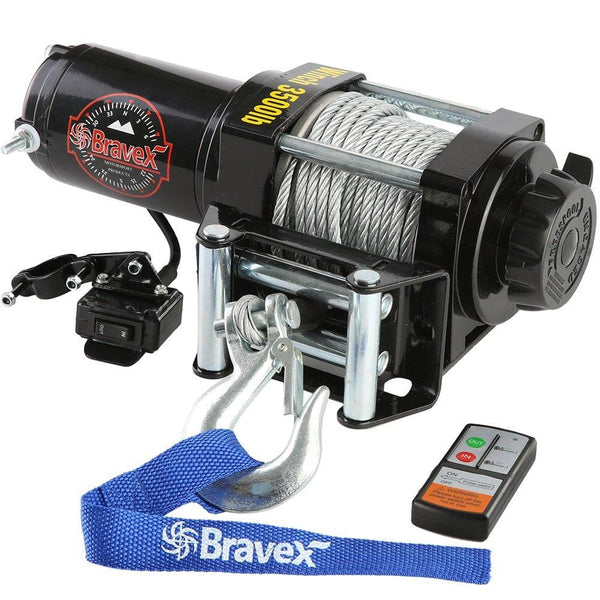 Bravex Electric 12V 3500lb/1591kg Single Line Waterproof Winch for UTV ATV Boat with Both Wireless Handheld Remote and Corded Control Recovery Winch